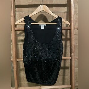 Sparkly Black Sequin Sleeveless Top